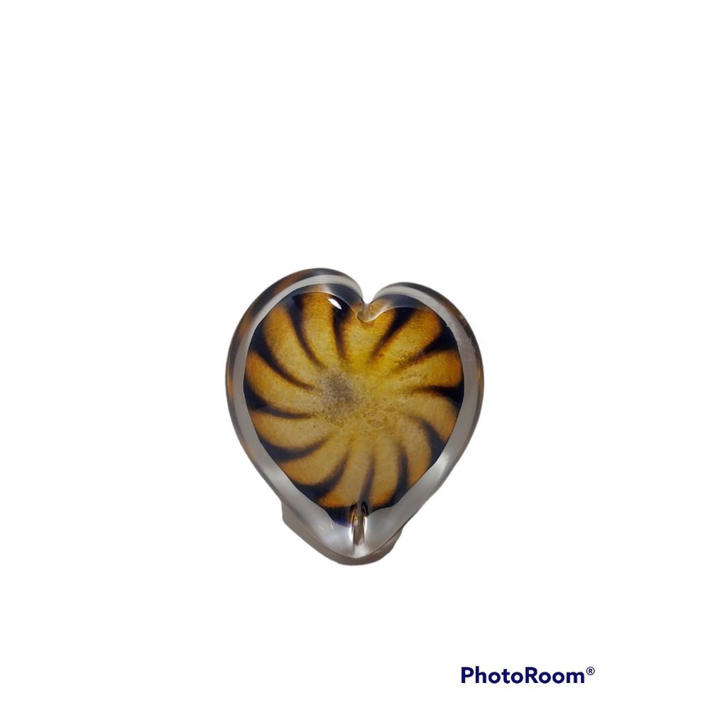The Glass Forge Hand Blown Glass Signed Heart Paperweight 3.5"x4"
